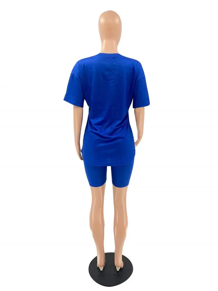

2021 Casual Two-Piece Suit Fashion Casual Women's Cartoon Letter Printing Home Round Neck Short Sleeve + Shorts Two-Piece Suit