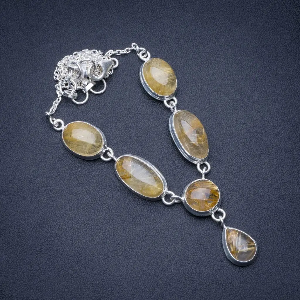 Натуральный Золотой Рутиловый Кварц 925 пробы Серебряное y-образное ожерелье 18 3/4