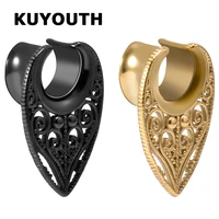 kuyouth latest stainless steel water drop flower vine ear tunnels expanders body piercing jewelry earring gauges stretchers 2pcs