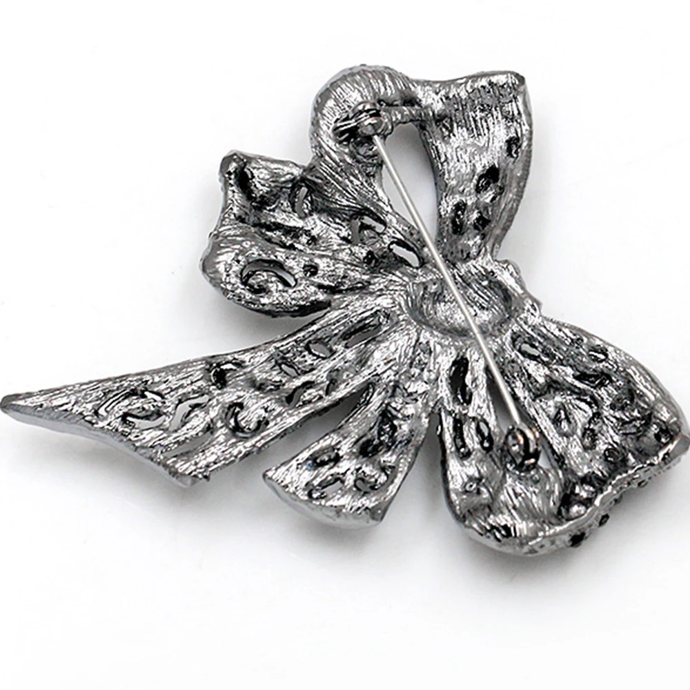 Броши бант женские со стразами черного цвета зимние с большим бантом брошь на