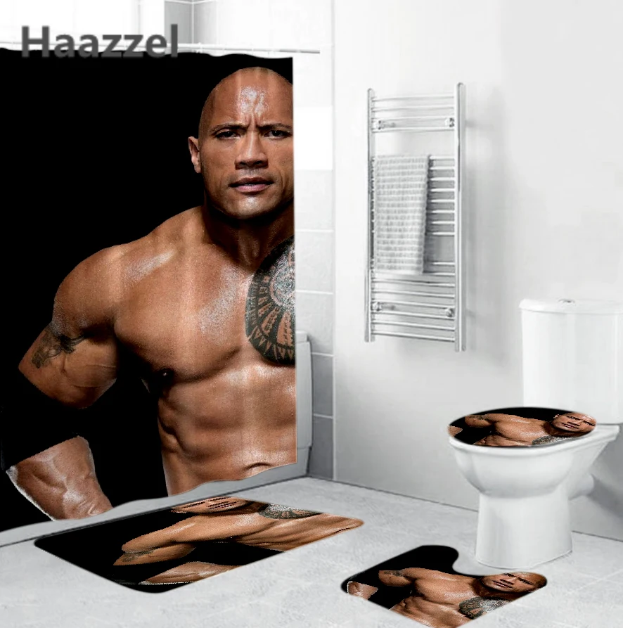 3d-занавеска для душа John цена Dwayne Дуглас Джонсон U-образный ковер унитаза и губ