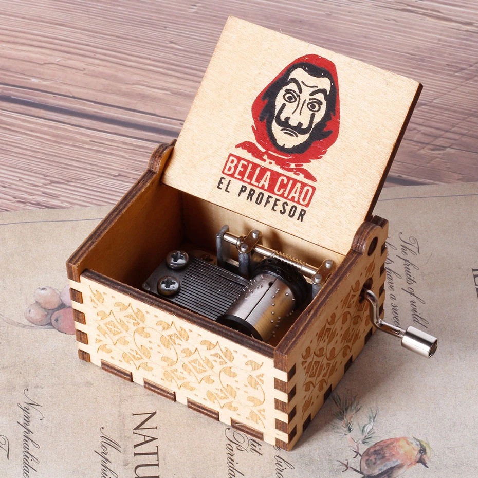 Античная деревянная музыкальная шкатулка с рукояткой LA CASA DE PAPEL Bella Hello Queen для