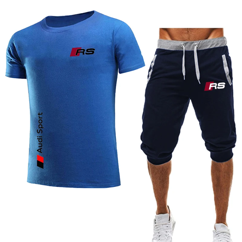 

2021 New Summer Men's Suit Fitness Suit Sports Suit Comfortable AndBreathable Short-Sleeved T-Shirt + Shorts 2-Piece Sets