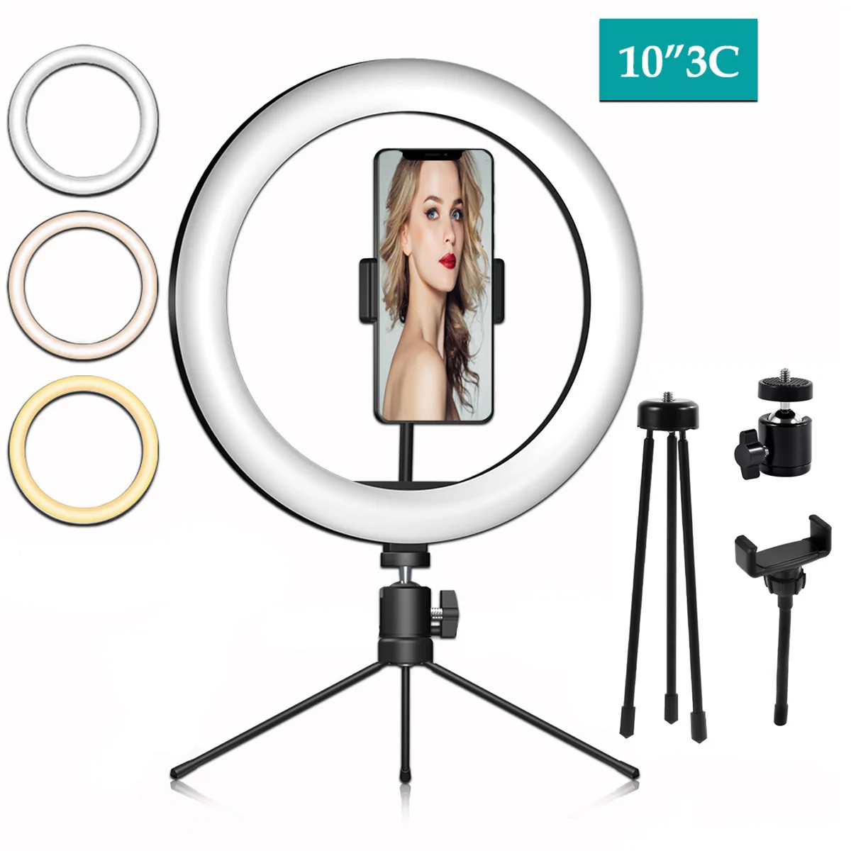 Кольцевой светильник для селфи с треногой 10 дюймов приглушаемый светодиодный