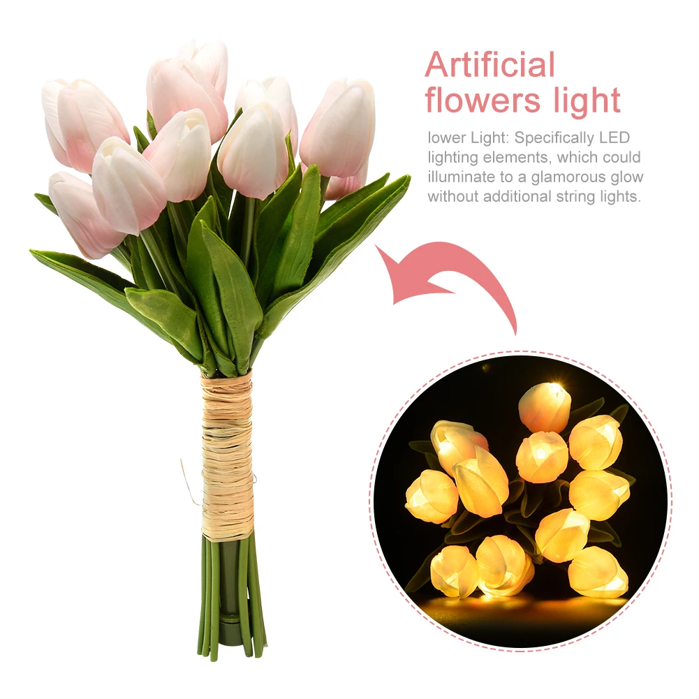 

Tulips Artificial Flowers LED Night Light Hotel Bedroom Bedside Wedding Real Touch Banquet Gift Living Room Garden Home Decor