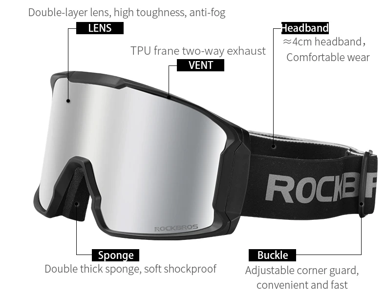 ROCKBROS Анти-туман лыжные очки двухслойные лыжные очки UV400 сноуборд очки PC объектив большая маска лыжные Мужские Женские очки дети