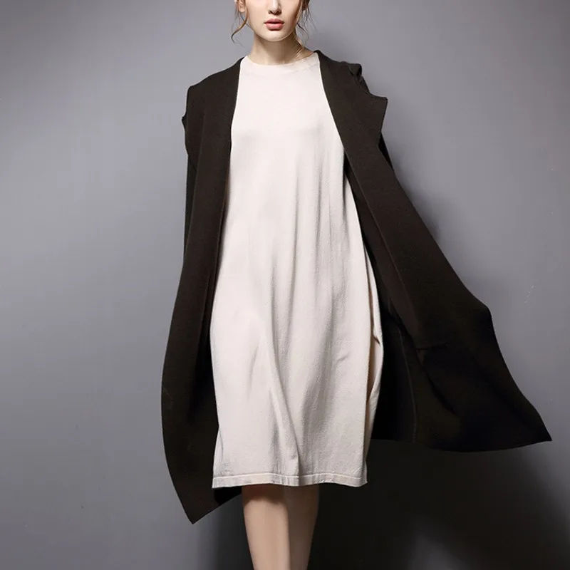 Высокое качество шерстяное вязаное элегантное женское длинное пальто мягкий