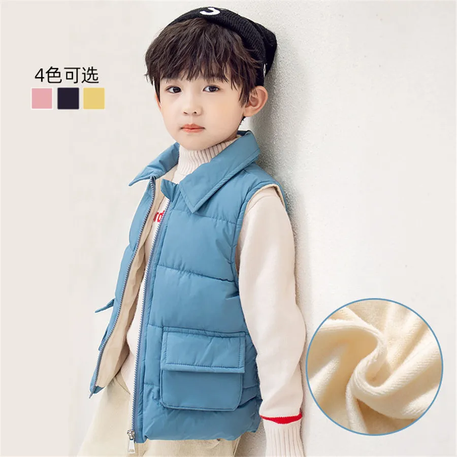 

Autumn Winter New Boys Girls Sleeveless Hooded Vest Jacket solid color Coat Kids Warm Vest Outwear Clothes