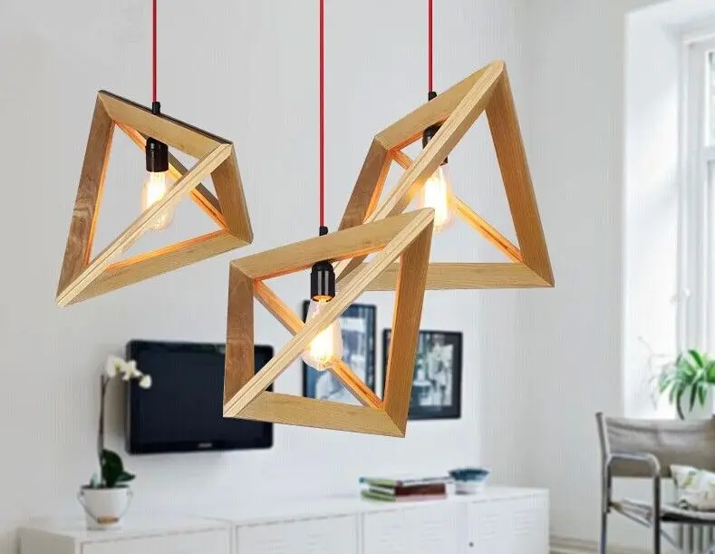 Подвесной светильник в японском стиле из треугольной древесины подвесной