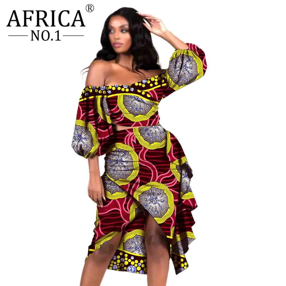 African Clothing for Women New fashion Dashiki Sexy Tops and Skrits 2 Pieces Set Party Outfits Ankara Attire Style Wear S1926034