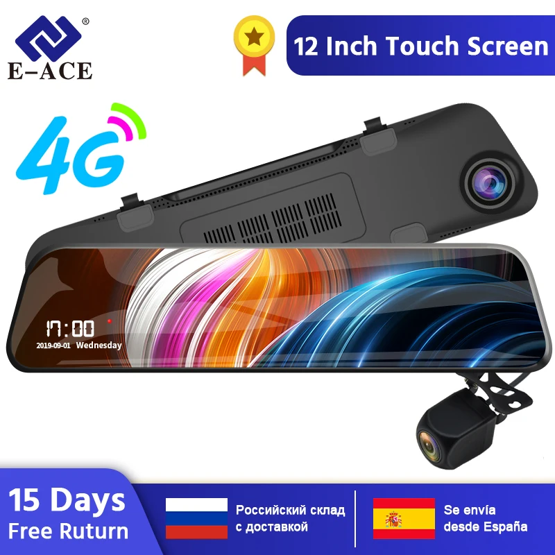 E-ACE 12 дюймов Android 4G DVR Автомобильная камера Android gps навигация автомобильный видеорегистратор с Bluetooth WiFi ADAS Автомобильный регистратор