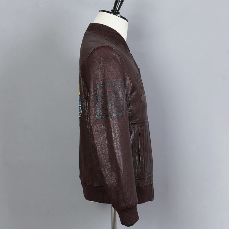 

Genuine 2021 Fashion Leather Jacket Men Brown Cow Leather Flight Jacket Mens Slim Fit Bomber Jacket Baseball Coat Male