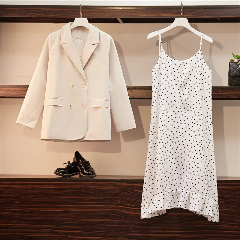Autumn Plus Size 2 Pieces Dress Suits Set Women 2019 Summer Casual Blazer Chiffon Floral Lady Office | Женская одежда