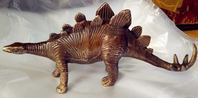

China ancient fine carving brass coffee wild Dinosaur animal statues gifts
