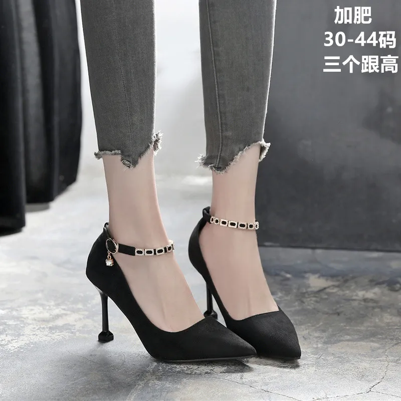 

Women's shoes 2020 One word buckle cat 5CM/7CM/8.5CM heel high heels women stiletto pointed toe women's single shoes plus size