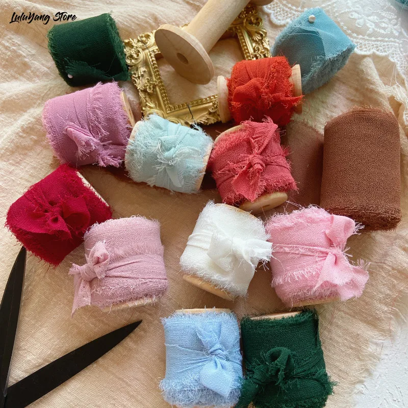 5 метров прозрачная шифоновая шелковая лента ручной работы свадебные