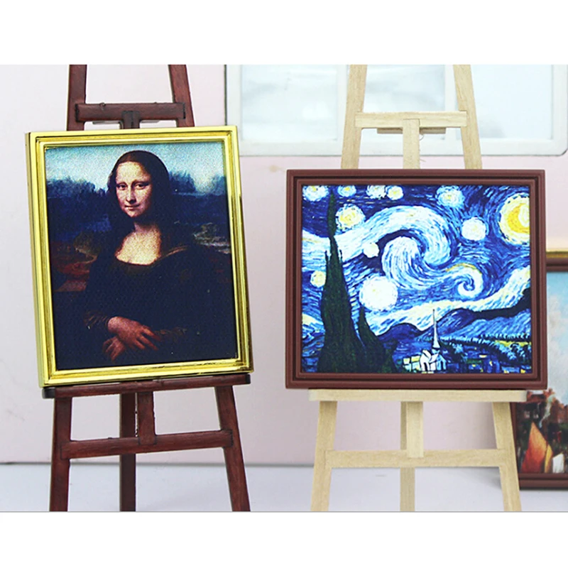 

1:12 Mini Decorative Accessories Antique Manny Frame Oil Painting Mona Lisa DIY Wooden Doll House Dollhouse Miniature