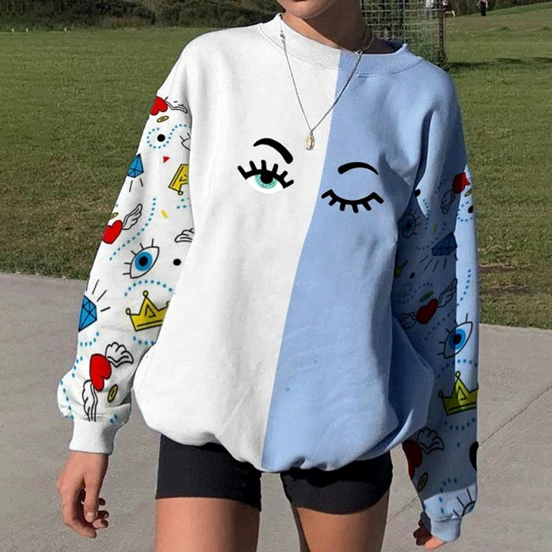 

Свитшот женский оверсайз с длинным рукавом и круглым вырезом, в стиле хип-хоп