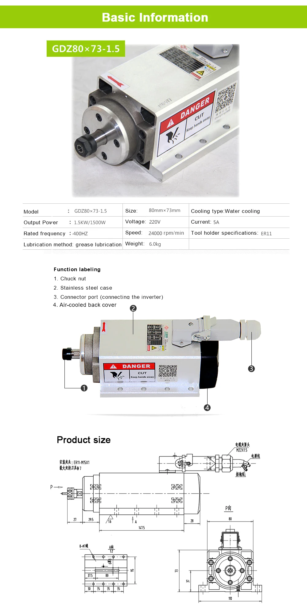 1.5KW 220V CNC мотор шпинделя с воздушным охлаждением мотор шпинделя ER11 цанговый патрон деревообрабатывающий фрезерный станок Инструменты с 4 подшипниками для гравера