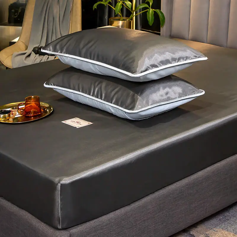 

Ice Silk Mattress Cover Summer Bedding Luxury Pure Color Bed Sheet European Style Silk Satin Cool Feeling Bed Sheet