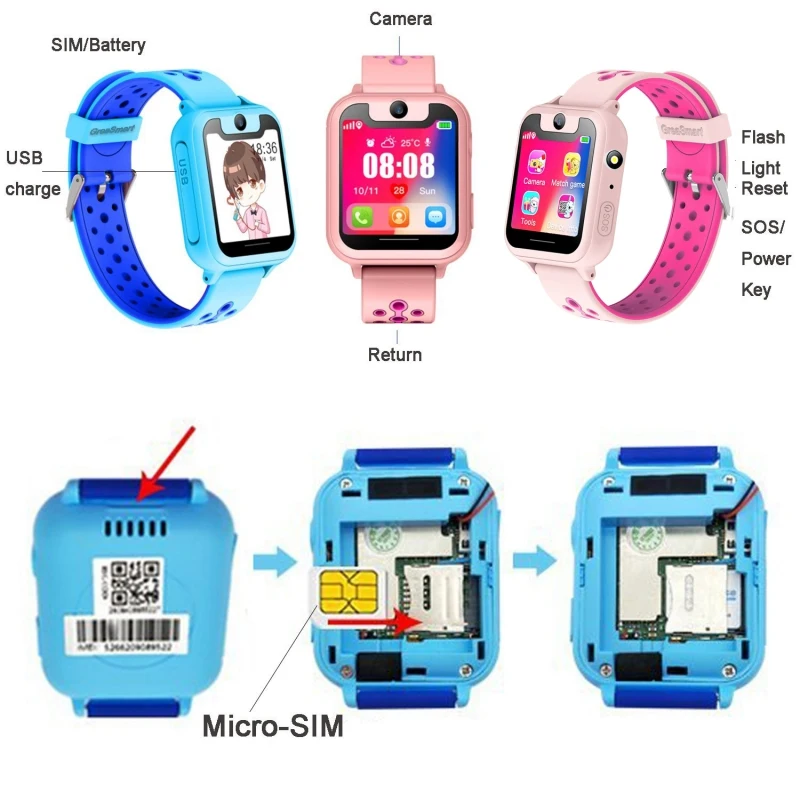 

Battiphee Kids Smartwatch S6 SIM Card Remote Camera LBS Location Children SOS Call Tracker AntiLost Monitor Kids Gift SOS Device