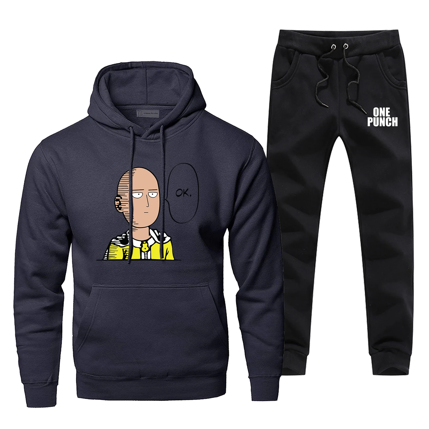 Classic Japanese Anime One Punch OK Man Print Sweatshirts Hoodies+pants Harajuku Tracksuit Men's Fleece Sportswear Sweatpants | Мужская