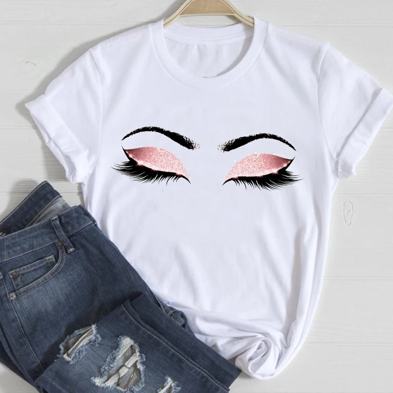 

T-shirts Women Make Up Eye Face Cute Fashion Style 2021 Spring Summer Clothes Graphic Tshirt Top Lady Print Female Tee T-Shirt