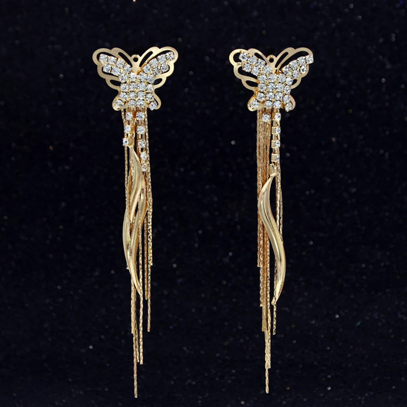 

2019New 50Pcs Rhinestone Butterfly Curved alloy Tassels button for DIY earring pendants or hair accessoriess EG133