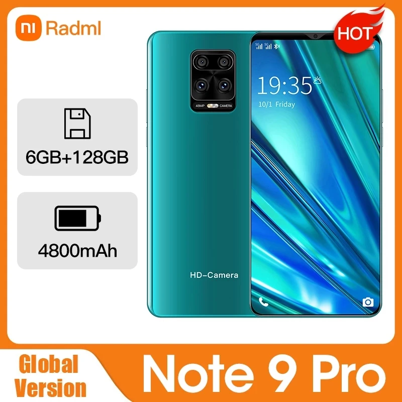 

Global Version RadmI Note9 Pro 5.5-inch Smartphone 4800mAh 8GB 256GB Android 10.0 Face ID Google GPS 5G Internet Mobile Phone