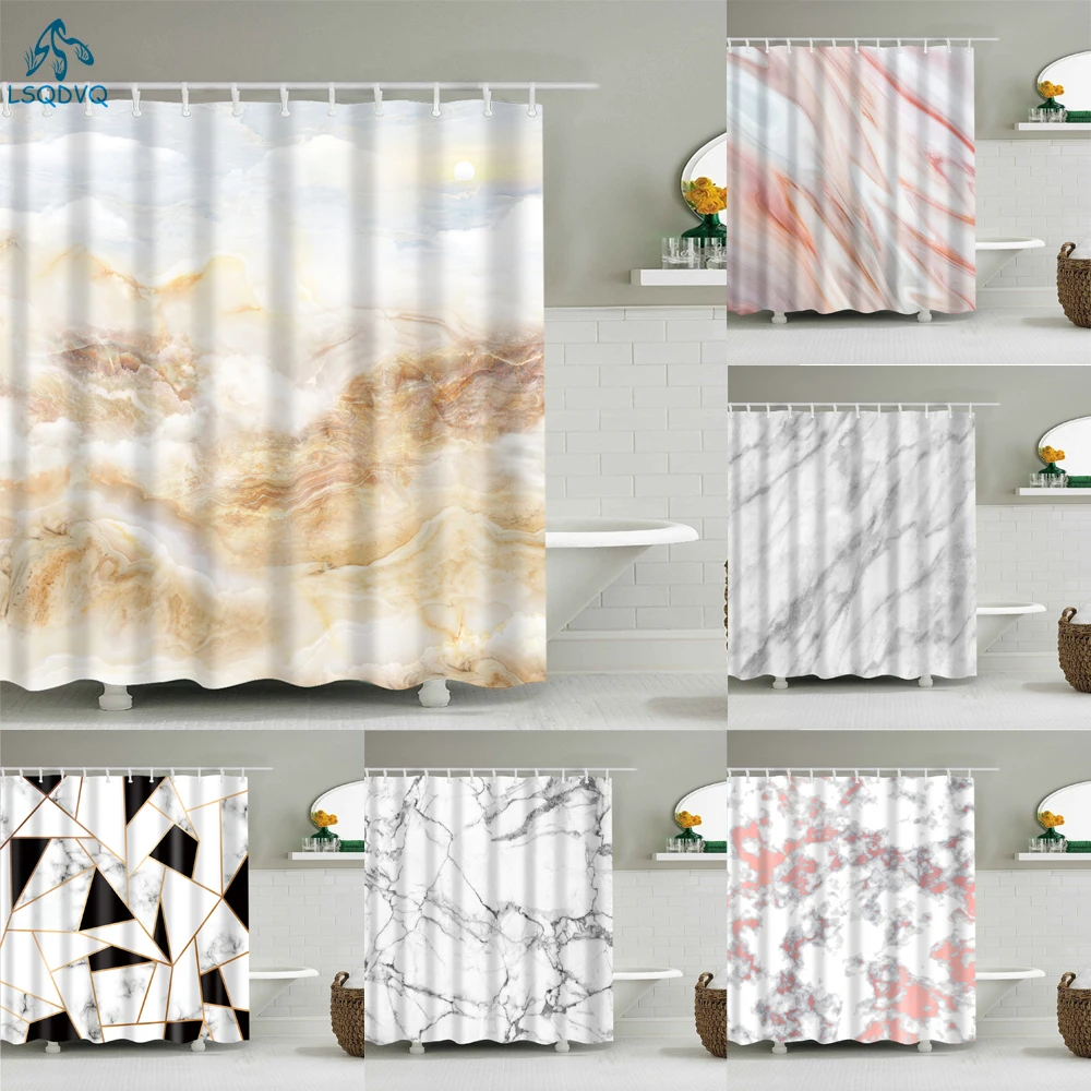 

Geometric Tile Pattern Colorful Marble Shower Curtains Bathroom Curtain Frabic Waterproof Polyester Bathroom Curtain with Hooks