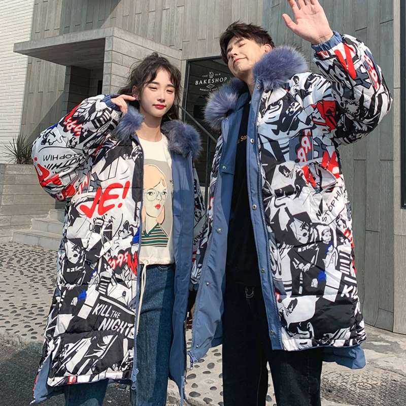 Зимняя длинная куртка Мужская/женская одежда Harajuku ветровка Толстые теплые