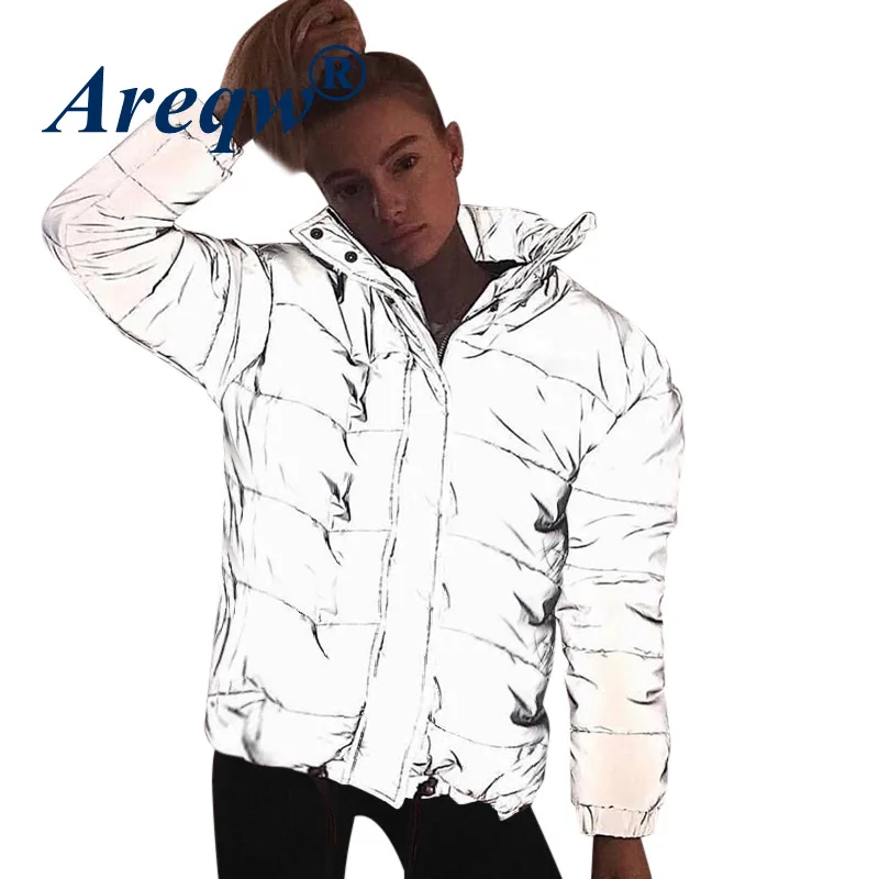 

2021 Street Shooter Reflective Long Coat Thicken Luminous Coat Jacket Autumn/Winter New Cotton Coat Women