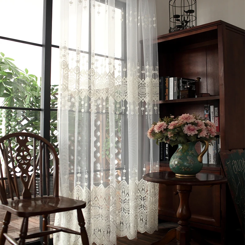 

Europe Embroidered Lace Sheers Curtains for Living Room Window Treatments Luxury Tulle Bedroom Screen Drapes Panels