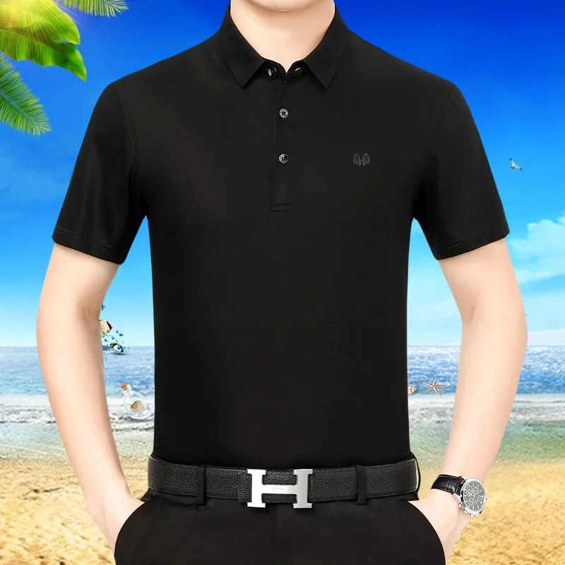 

Hengyuan silk short sleeve t-shirt men's summer new leisure middle aged men's mercerized cotton polo shirt