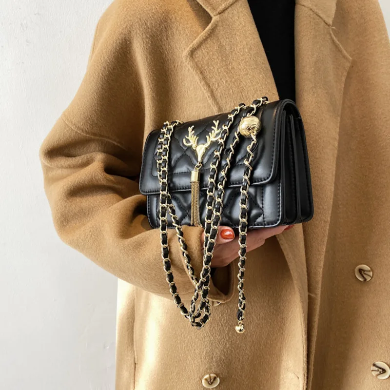 

Fashion Chain Square Bag Messenger Bag Brand Shoulder Bag For Women Solid Color PU Leather Crossbody Bags Travel Lock Handbags