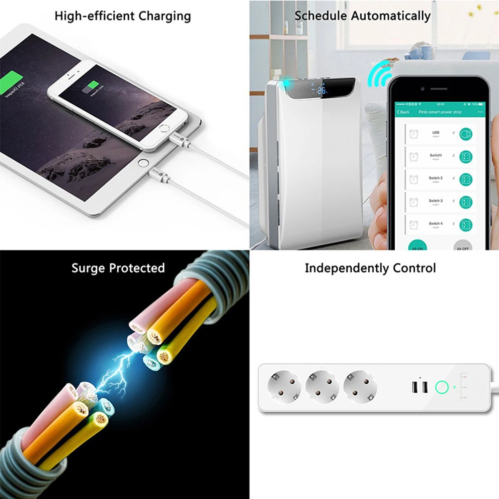 Wifi смарт Мощность полосы Outelts Стабилизатор напряжения 3 Way европейская вилка USB