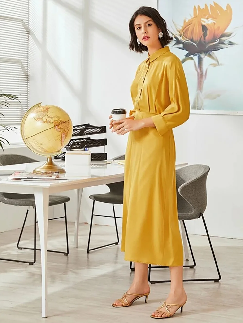 Женское однотонное платье Макси средней длины Элегантное повседневное длинное