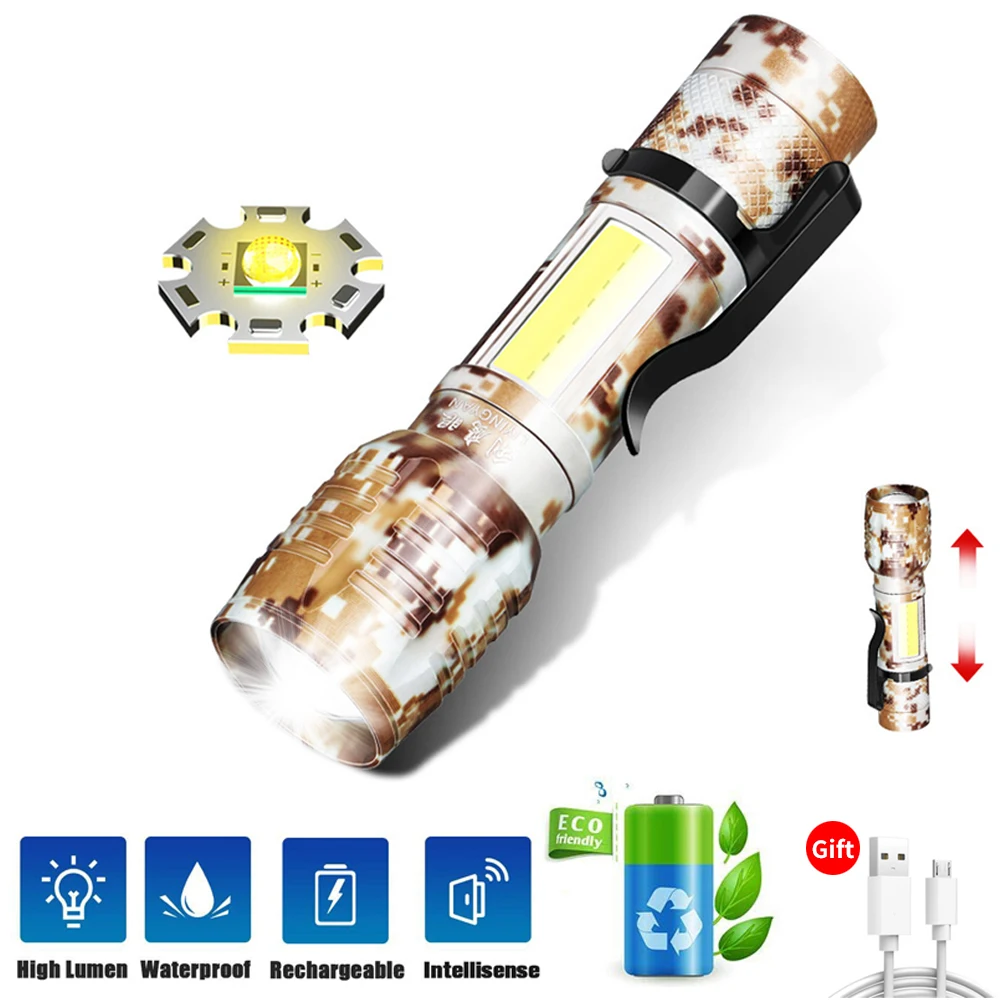 Портативный светодиодный фонарик водонепроницаемый тактический перезаряжаемый
