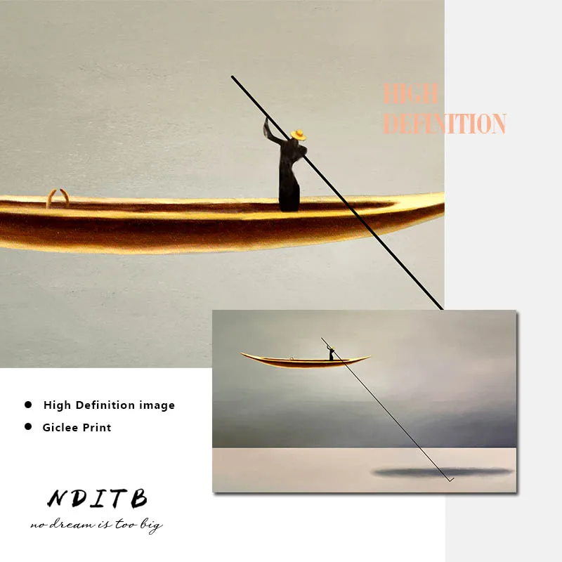 Абстрактная картина с изображением морской Золотой лодки винтажный постер в