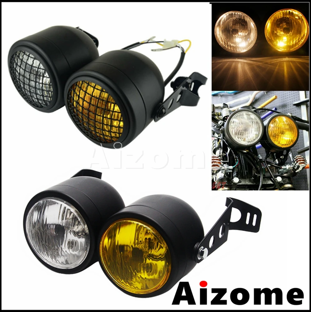 

3.5" Dominator Dual Headlamp H4 35W Street Motorcycle Retro Twin Headlight w/ Mount Bracket for Harley Honda Suzuki Cafe Racer