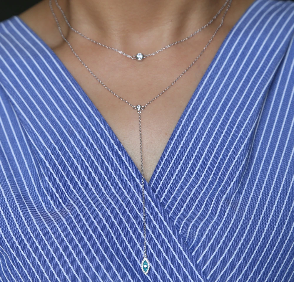 Collier Collares Новинка 925 пробы тонкая элегантная цепочка двухслойная Эмаль Турецкий