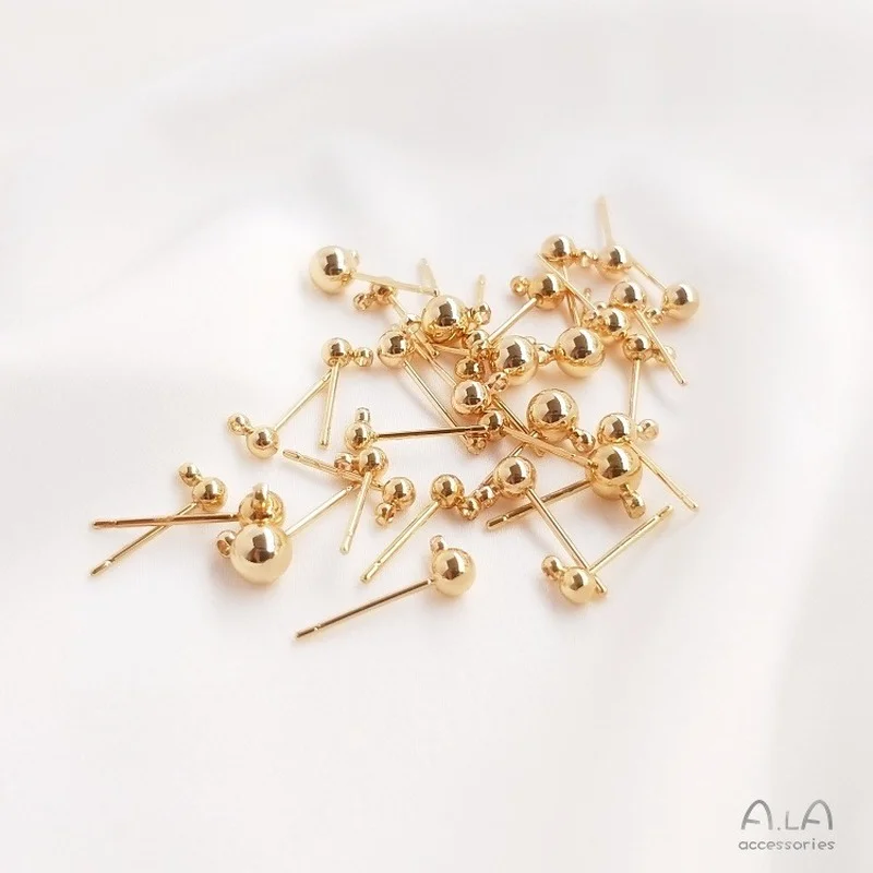 1 пара 14K золотой иглы фасоль в форме сердца серьги гвоздики с подвесное кольцо