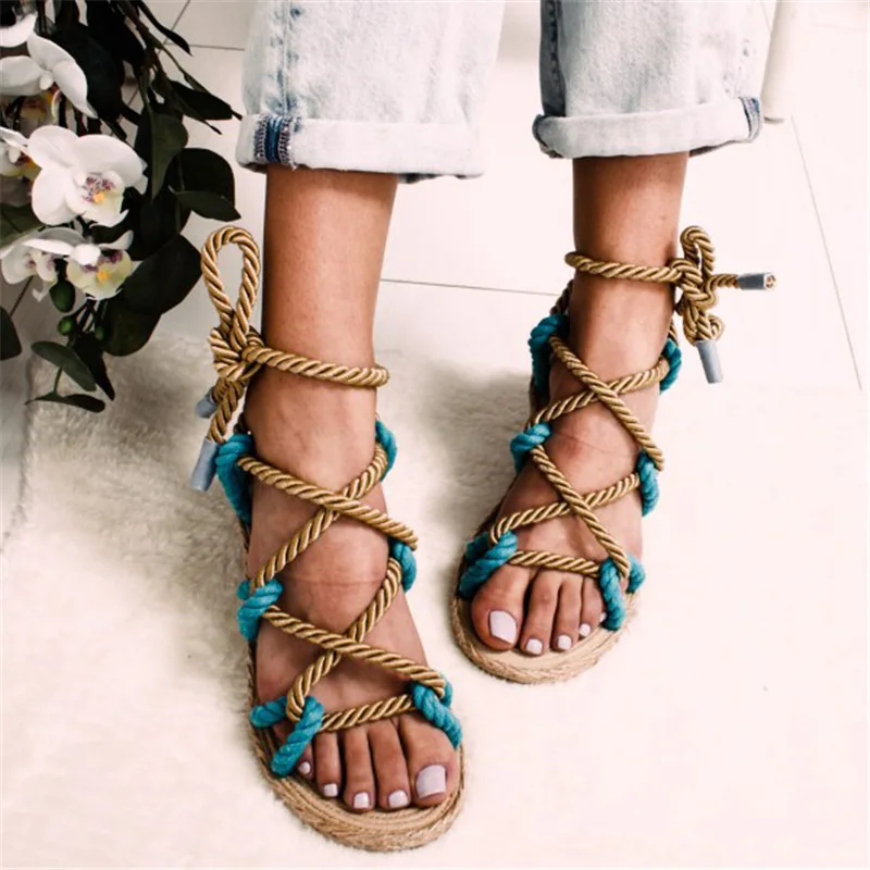 

size 35-43 Women Sandals Lace Up Hemp Rope Rome 2019 Women Sandals Casuals Gladiator Cross tied Women Shoes women sandals