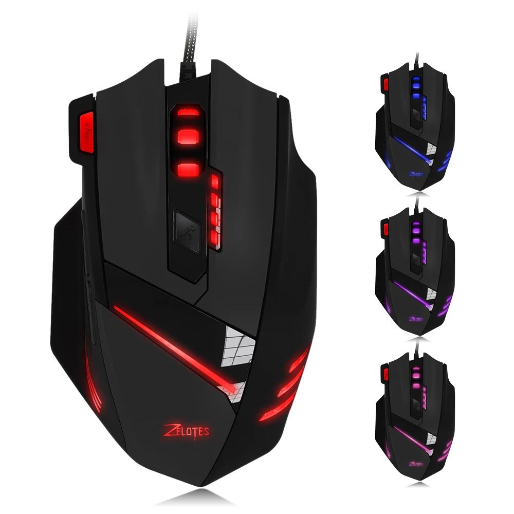 Проводная игровая мышь ZELOTES T-60 3200DPI оптическая Регулируемая USB компьютерная