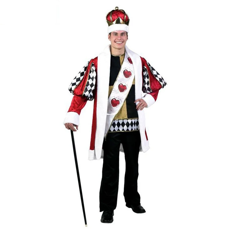 

Halloween Men Adult Alice in Wonderland Red King Costume King of Hearts Fantasia Party Cosplay Prince Outfit Uniform