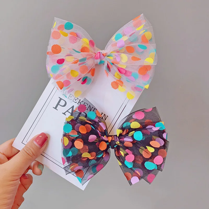 Ful Dot Mesh Hair Bows For Girls Multi-layer Kids Hair Clips Beautiful Hairpin Handmade Hairgrips Hair Accessories