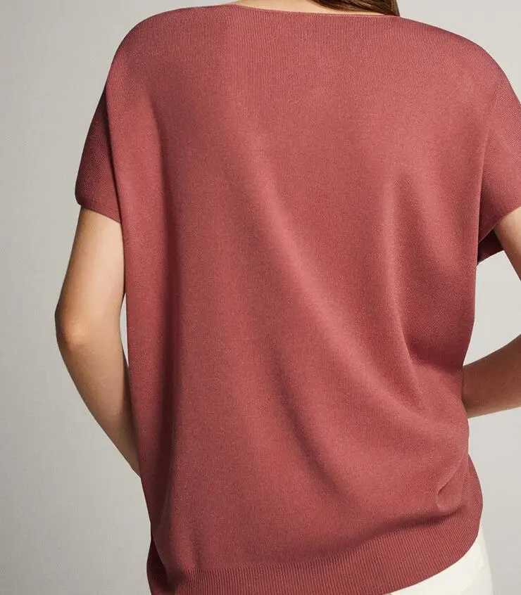 

Women Sweater Spring/Summer 2021 New Knitted Short-sleeved Top Fashion Casual V-neck Short Sleeve Knitted T-shirt Top