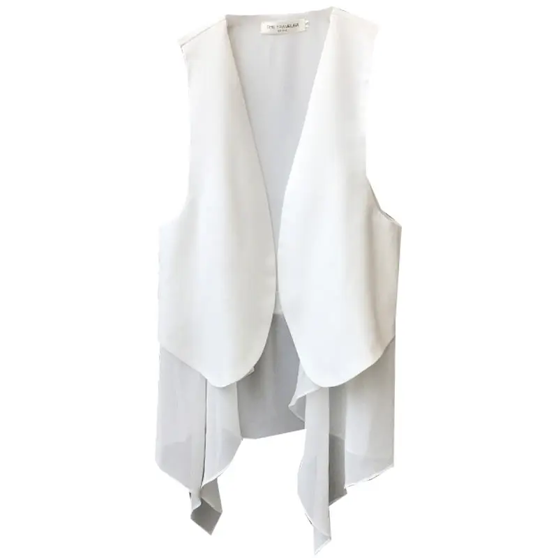 

Summer Jacket Black Sleeveless Coat Chiffontop With Irregular Ruffles Slim 2021 Elegant Women's Fashion Outerwear Cardigan