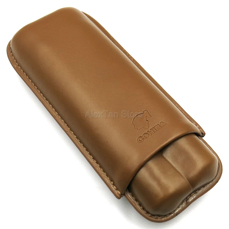 COHIBA Высококачественная коричневая коровья кожа дорожный портсигар 2 трубчатая коробка для хранения мини-сигар коробка для хранения для офиса W/Подарочная коробка