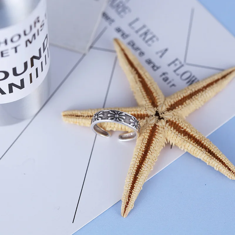 Женское винтажное вечерние ЦО из тайского серебра с тремя цветами|Кольца| |